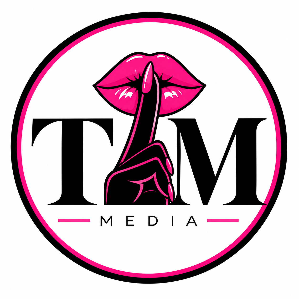 Talk Les Media mark: pink lips with a finger raised for hush